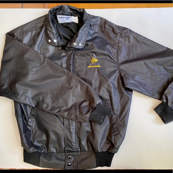 Vintage 80s Dunlop Swingster Black Bomber Jacket - Picture 1 of 4